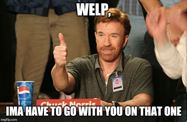 Chuck Norris Approves Meme | WELP, IMA HAVE TO GO WITH YOU ON THAT ONE | image tagged in memes,chuck norris approves,chuck norris | made w/ Imgflip meme maker