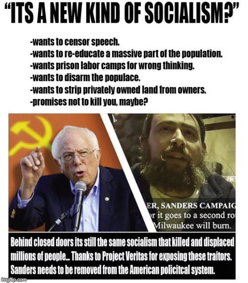 Bernie's is exposed for the commie he is. | image tagged in bernie sanders,dnc,communist,socialist,project veritas,democratic socialist | made w/ Imgflip meme maker