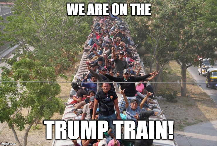 trump train | WE ARE ON THE; TRUMP TRAIN! | image tagged in train | made w/ Imgflip meme maker