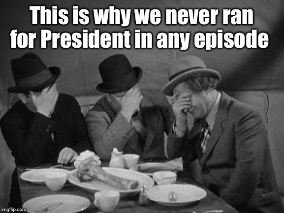 Stooges Facepalm | This is why we never ran for President in any episode | image tagged in stooges facepalm | made w/ Imgflip meme maker