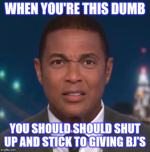 Don Lemon offended face | WHEN YOU'RE THIS DUMB; YOU SHOULD SHOULD SHUT UP AND STICK TO GIVING BJ'S | image tagged in don lemon offended face | made w/ Imgflip meme maker