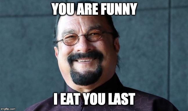 STEVEN SEAGUL | YOU ARE FUNNY; I EAT YOU LAST | image tagged in fat,steven seagal | made w/ Imgflip meme maker