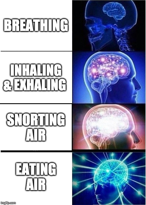 Expanding Brain | BREATHING; INHALING & EXHALING; SNORTING AIR; EATING AIR | image tagged in memes,expanding brain | made w/ Imgflip meme maker