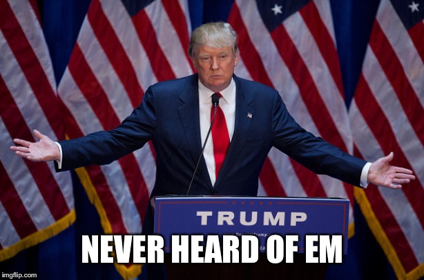 Donald Trump | NEVER HEARD OF EM | image tagged in donald trump | made w/ Imgflip meme maker