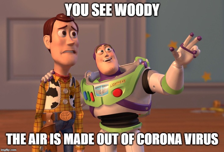 X, X Everywhere | YOU SEE WOODY; THE AIR IS MADE OUT OF CORONA VIRUS | image tagged in memes,x x everywhere | made w/ Imgflip meme maker