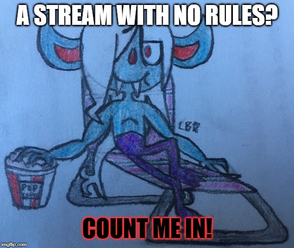 oh this ought to be fun... (art by me) | A STREAM WITH NO RULES? COUNT ME IN! | image tagged in memes,morgrem,pokemon,popcorn | made w/ Imgflip meme maker