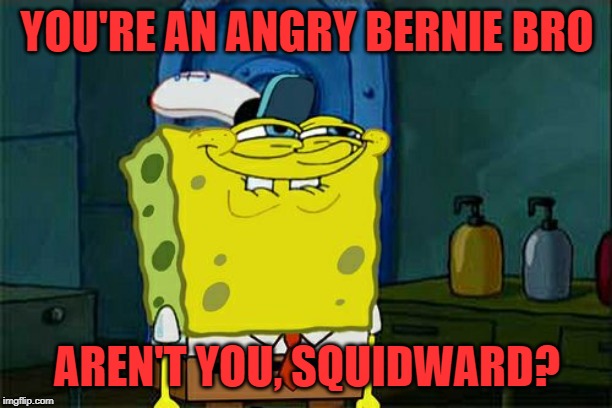 Don't You Squidward Meme | YOU'RE AN ANGRY BERNIE BRO AREN'T YOU, SQUIDWARD? | image tagged in memes,dont you squidward | made w/ Imgflip meme maker