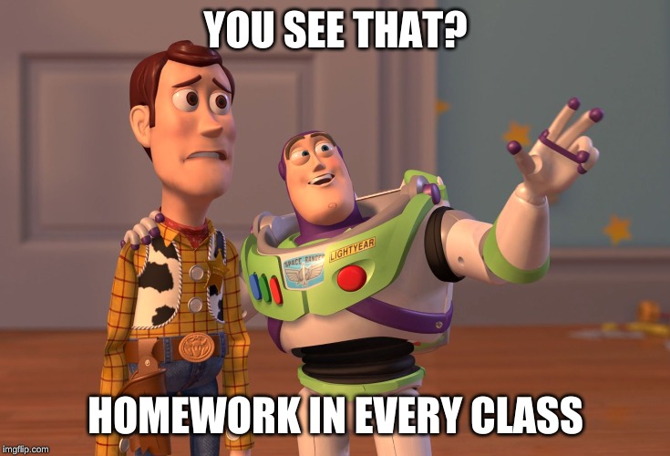 X, X Everywhere Meme | YOU SEE THAT? HOMEWORK IN EVERY CLASS | image tagged in memes,x x everywhere | made w/ Imgflip meme maker