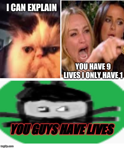 i can explain | I CAN EXPLAIN; YOU HAVE 9 LIVES I ONLY HAVE 1; YOU GUYS HAVE LIVES | image tagged in blank template | made w/ Imgflip meme maker