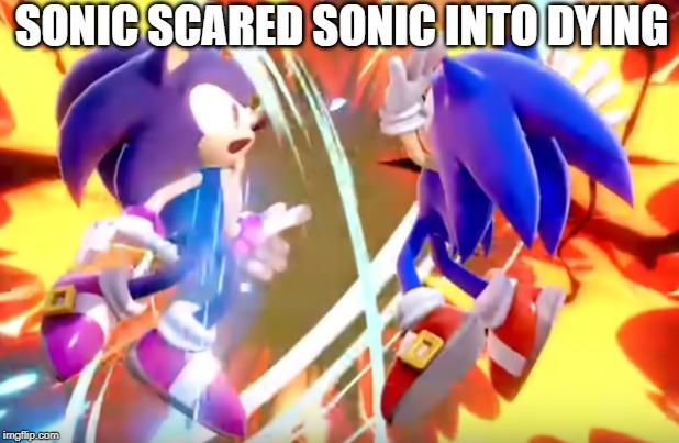 kinda wierd | SONIC SCARED SONIC INTO DYING | image tagged in sonic scares sonic,super smash bros,sonic the hedgehog | made w/ Imgflip meme maker