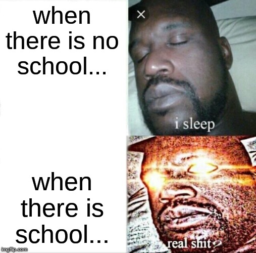 Sleeping Shaq | when there is no school... when there is school... | image tagged in memes,sleeping shaq | made w/ Imgflip meme maker