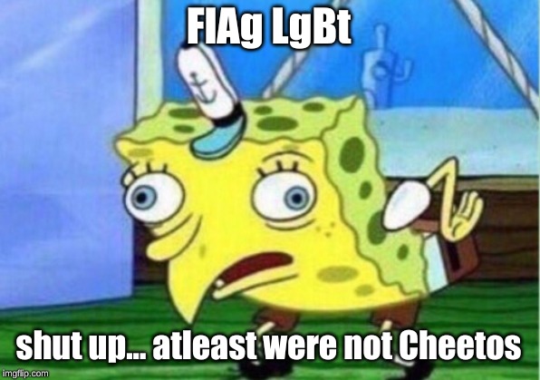 FlAg LgBt shut up... atleast were not Cheetos | image tagged in memes,mocking spongebob | made w/ Imgflip meme maker