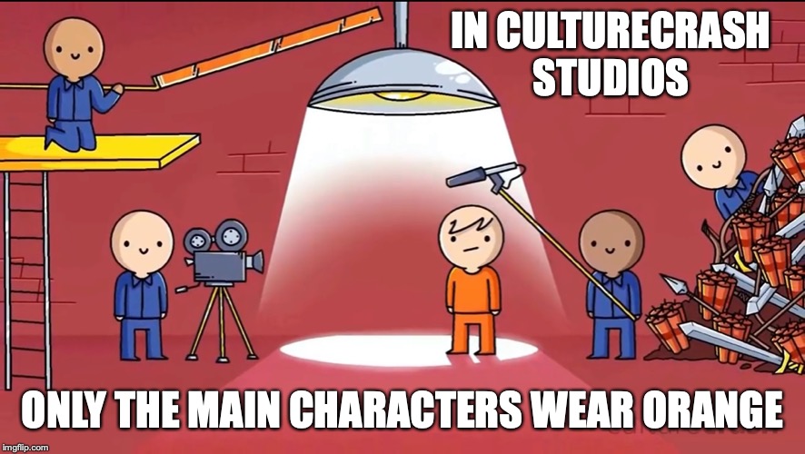 Culturecrash Without Yellow Filter | IN CULTURECRASH STUDIOS; ONLY THE MAIN CHARACTERS WEAR ORANGE | image tagged in culturecrash,youtube,memes | made w/ Imgflip meme maker