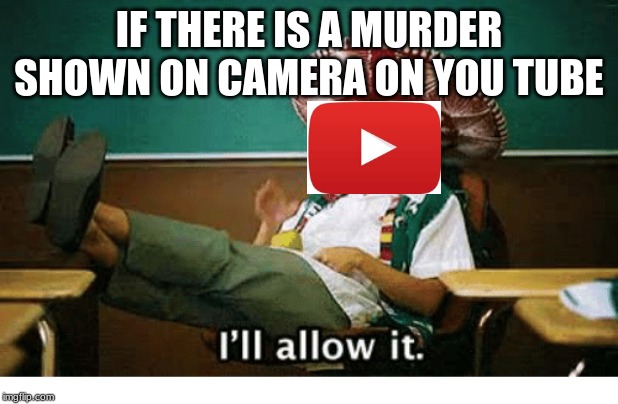 I’ll allow it | IF THERE IS A MURDER SHOWN ON CAMERA ON YOU TUBE | image tagged in ill allow it | made w/ Imgflip meme maker