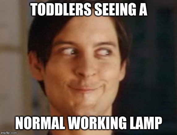 Spiderman Peter Parker | TODDLERS SEEING A; NORMAL WORKING LAMP | image tagged in memes,spiderman peter parker | made w/ Imgflip meme maker