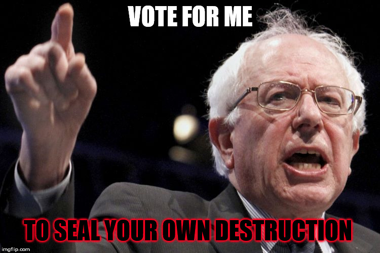 Bernie Sanders | VOTE FOR ME; TO SEAL YOUR OWN DESTRUCTION | image tagged in bernie sanders | made w/ Imgflip meme maker