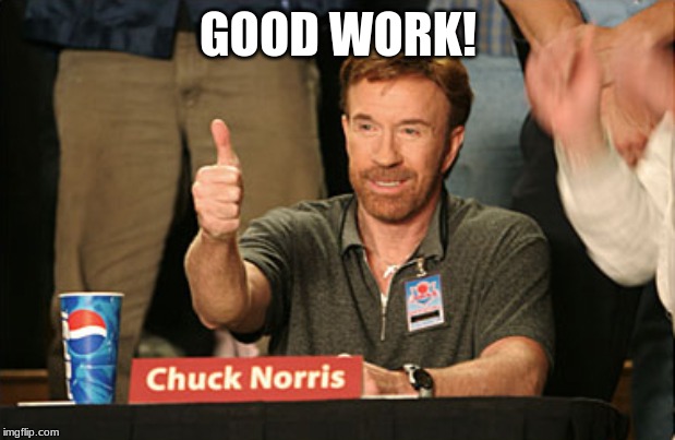 Chuck Norris Approves Meme | GOOD WORK! | image tagged in memes,chuck norris approves,chuck norris | made w/ Imgflip meme maker