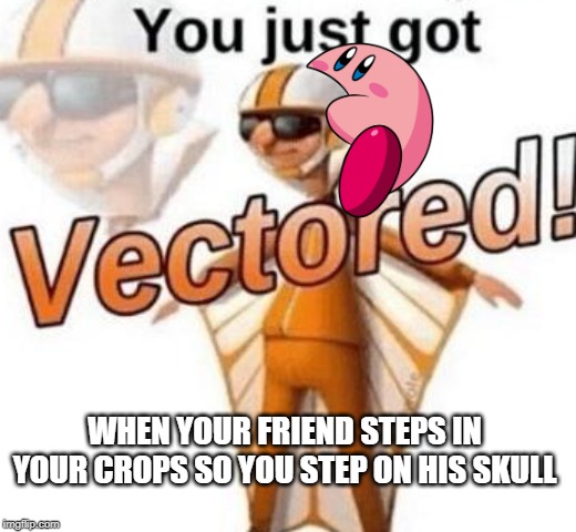 You just got vectored | WHEN YOUR FRIEND STEPS IN YOUR CROPS SO YOU STEP ON HIS SKULL | image tagged in you just got vectored | made w/ Imgflip meme maker