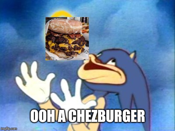 Sanic | OOH A CHEZBURGER | image tagged in sanic | made w/ Imgflip meme maker