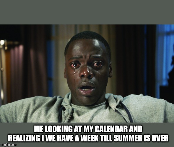 Get Out meme | ME LOOKING AT MY CALENDAR AND REALIZING I WE HAVE A WEEK TILL SUMMER IS OVER | image tagged in get out meme | made w/ Imgflip meme maker