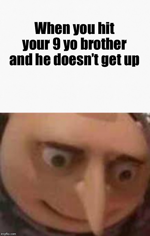 Dang, could have hit harder | When you hit your 9 yo brother and he doesn’t get up | image tagged in gru meme,memes,funny memes,funny,shit | made w/ Imgflip meme maker