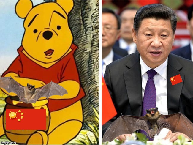 Pooh and China President eating bats Blank Meme Template