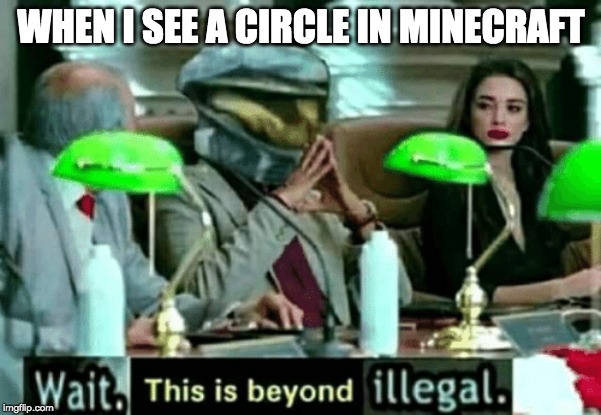 Wait, this is beyond illegal | WHEN I SEE A CIRCLE IN MINECRAFT | image tagged in wait this is beyond illegal | made w/ Imgflip meme maker