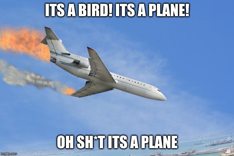 Plane Crash | ITS A BIRD! ITS A PLANE! OH SH*T ITS A PLANE | image tagged in plane crash | made w/ Imgflip meme maker