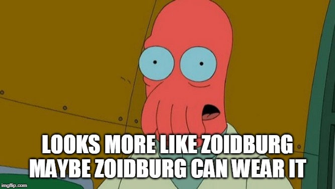 zoidburg | LOOKS MORE LIKE ZOIDBURG
MAYBE ZOIDBURG CAN WEAR IT | image tagged in zoidburg | made w/ Imgflip meme maker