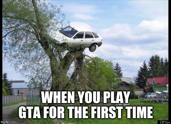 Secure Parking Meme | WHEN YOU PLAY GTA FOR THE FIRST TIME | image tagged in memes,secure parking | made w/ Imgflip meme maker