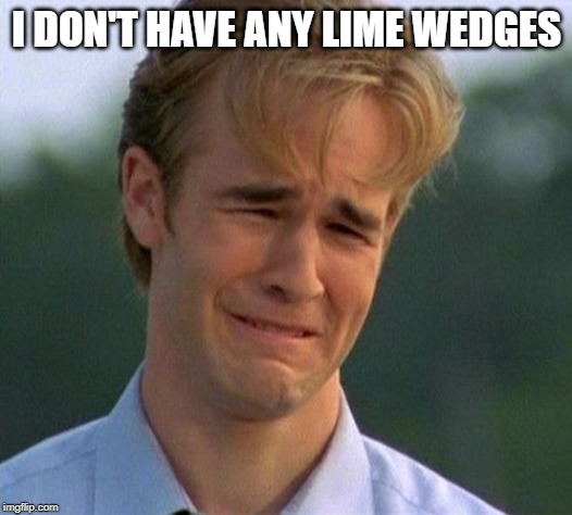 1990s First World Problems Meme | I DON'T HAVE ANY LIME WEDGES | image tagged in memes,1990s first world problems | made w/ Imgflip meme maker