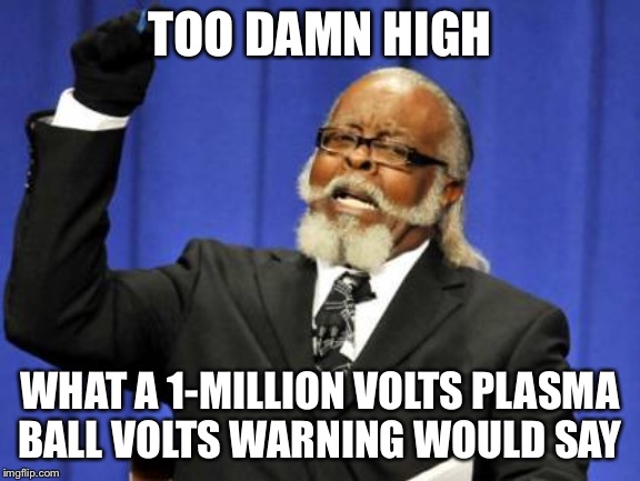 Too Damn High | TOO DAMN HIGH; WHAT A 1-MILLION VOLTS PLASMA BALL VOLTS WARNING WOULD SAY | image tagged in memes,too damn high | made w/ Imgflip meme maker