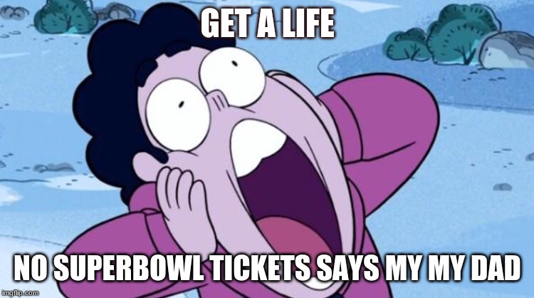 Steven Universe NOOO | GET A LIFE; NO SUPERBOWL TICKETS SAYS MY MY DAD | image tagged in steven universe nooo | made w/ Imgflip meme maker