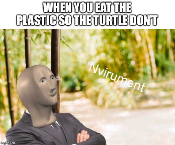 Enviromentalist | WHEN YOU EAT THE PLASTIC SO THE TURTLE DON’T | image tagged in memes | made w/ Imgflip meme maker