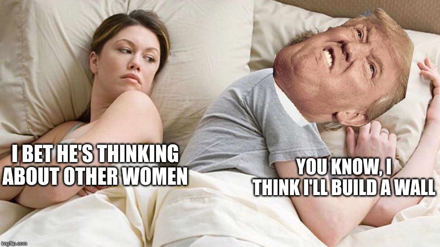 I Bet He's Thinking About Other Women Meme | YOU KNOW, I THINK I'LL BUILD A WALL; I BET HE'S THINKING ABOUT OTHER WOMEN | image tagged in i bet he's thinking about other women | made w/ Imgflip meme maker