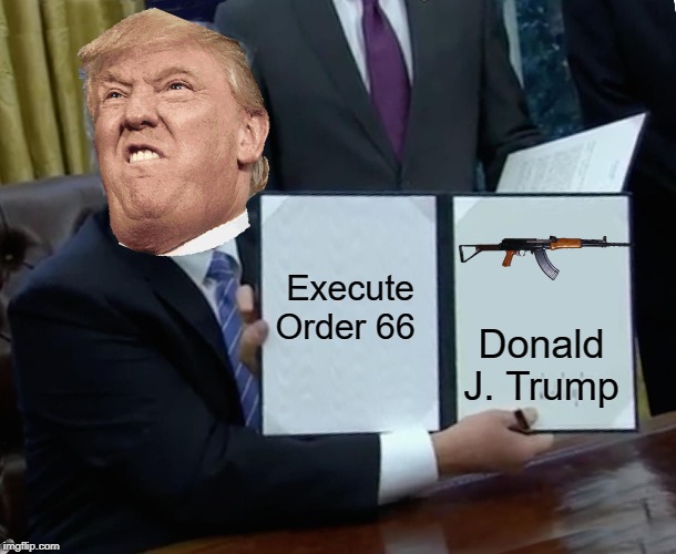 Trump Bill Signing Meme | Execute Order 66; Donald J. Trump | image tagged in memes,trump bill signing | made w/ Imgflip meme maker