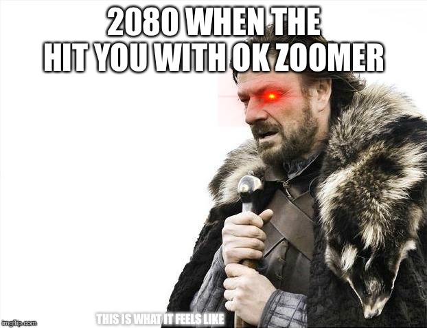 Brace Yourselves X is Coming | 2080 WHEN THE HIT YOU WITH OK ZOOMER; THIS IS WHAT IT FEELS LIKE | image tagged in memes,brace yourselves x is coming | made w/ Imgflip meme maker