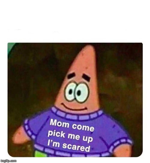 Patrick Mom come pick me up I'm scared | image tagged in patrick mom come pick me up i'm scared | made w/ Imgflip meme maker