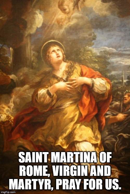 Saint Martina of Rome | SAINT MARTINA OF ROME, VIRGIN AND MARTYR, PRAY FOR US. | image tagged in catholic church | made w/ Imgflip meme maker