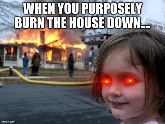 Disaster Girl Meme | WHEN YOU PURPOSELY BURN THE HOUSE DOWN.... | image tagged in memes,disaster girl | made w/ Imgflip meme maker
