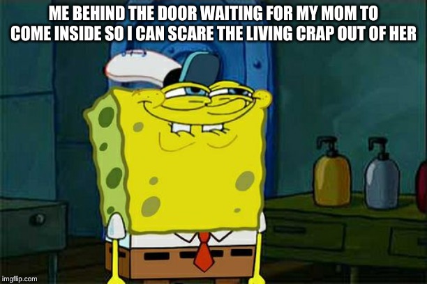 Don't You Squidward | ME BEHIND THE DOOR WAITING FOR MY MOM TO COME INSIDE SO I CAN SCARE THE LIVING CRAP OUT OF HER | image tagged in memes,dont you squidward | made w/ Imgflip meme maker
