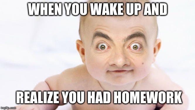 WHEN YOU WAKE UP AND; REALIZE YOU HAD HOMEWORK | image tagged in memes | made w/ Imgflip meme maker