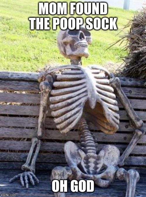 Waiting Skeleton Meme | MOM FOUND THE POOP SOCK; OH GOD | image tagged in memes,waiting skeleton | made w/ Imgflip meme maker