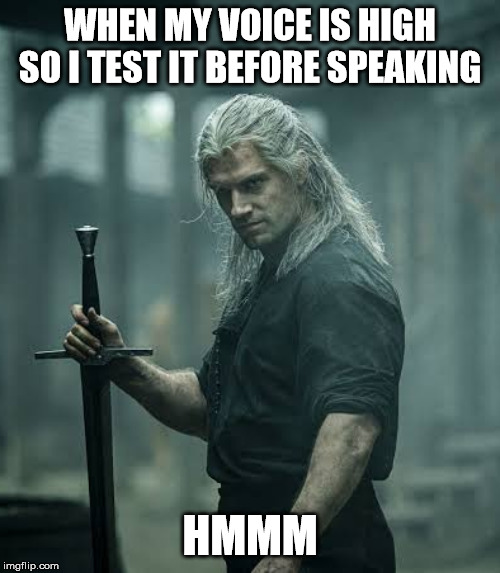 The Witcher | WHEN MY VOICE IS HIGH SO I TEST IT BEFORE SPEAKING; HMMM | image tagged in the witcher | made w/ Imgflip meme maker