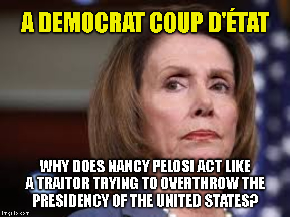 A DEMOCRAT COUP D'ÉTAT; WHY DOES NANCY PELOSI ACT LIKE
A TRAITOR TRYING TO OVERTHROW THE
PRESIDENCY OF THE UNITED STATES? | made w/ Imgflip meme maker