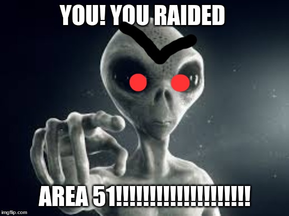 Alien | YOU! YOU RAIDED; AREA 51!!!!!!!!!!!!!!!!!!!! | image tagged in area 51 | made w/ Imgflip meme maker