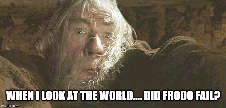 Gandalf Fly You Fools | WHEN I LOOK AT THE WORLD.... DID FRODO FAIL? | image tagged in gandalf fly you fools | made w/ Imgflip meme maker
