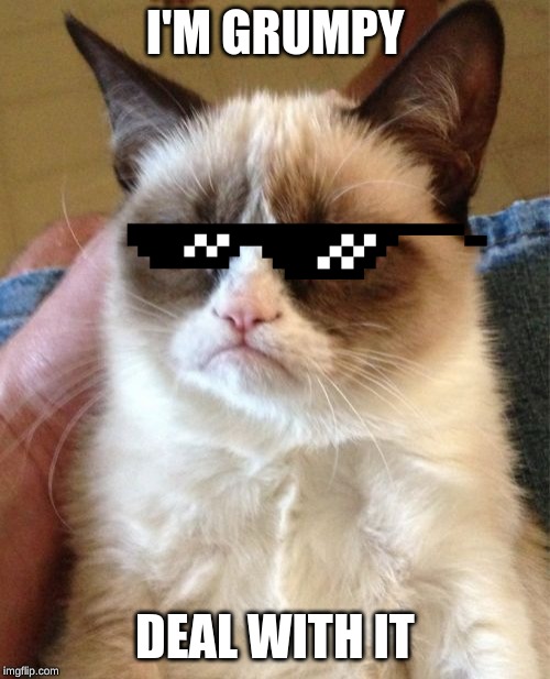 Grumpy Cat Meme | I'M GRUMPY; DEAL WITH IT | image tagged in memes,grumpy cat | made w/ Imgflip meme maker