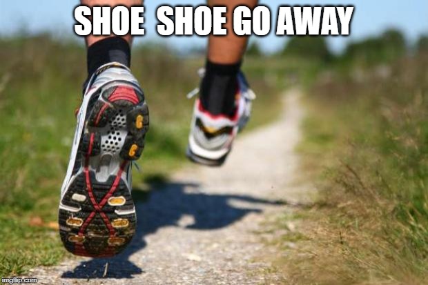 running shoes | SHOE  SHOE GO AWAY | image tagged in running shoes | made w/ Imgflip meme maker