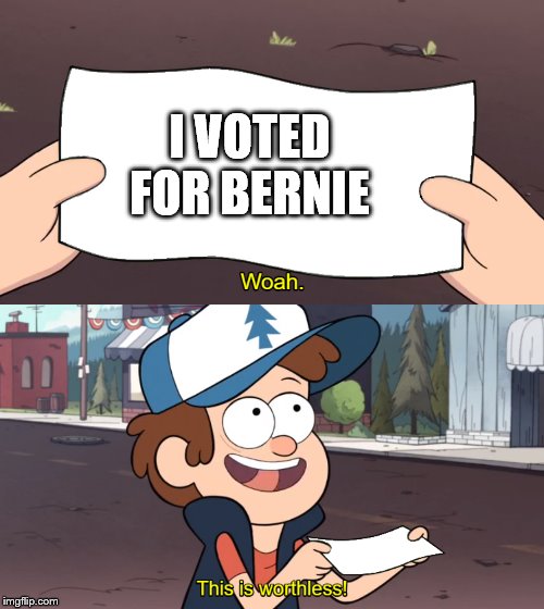 This is Worthless | I VOTED FOR BERNIE | image tagged in this is worthless | made w/ Imgflip meme maker